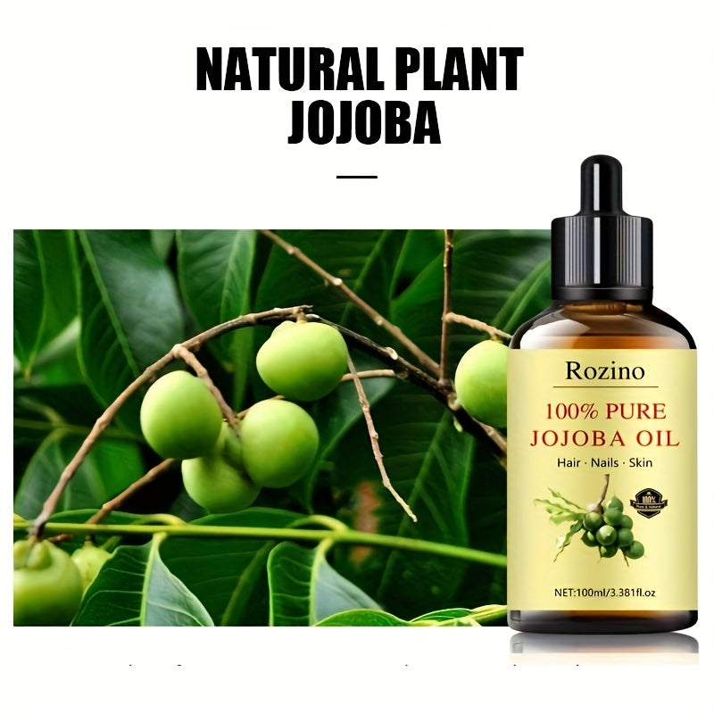 3.38oz Natural Jojoba Oil Essential Oil, 100% Natural, For Massage, Skin Care, Scraping, Shower, Diffuser Essential Oil, Face, Body, Nails, Hair, Eyelash Care Universal