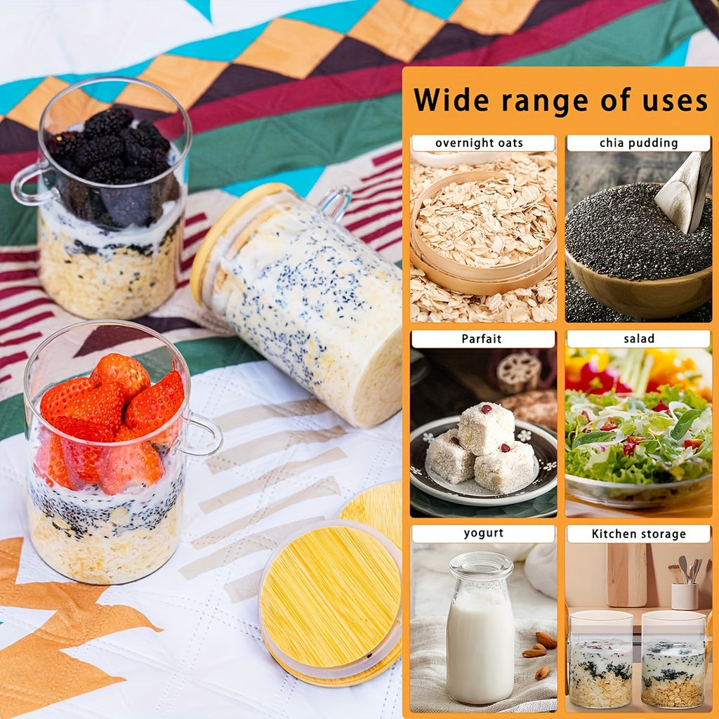 16OZ Glass Jar Meal Preparation Container - 4 PCS Oatmeal Cups with Lid and Spoon - Holds Chia Seeds, Pudding, Yogurt, Salad