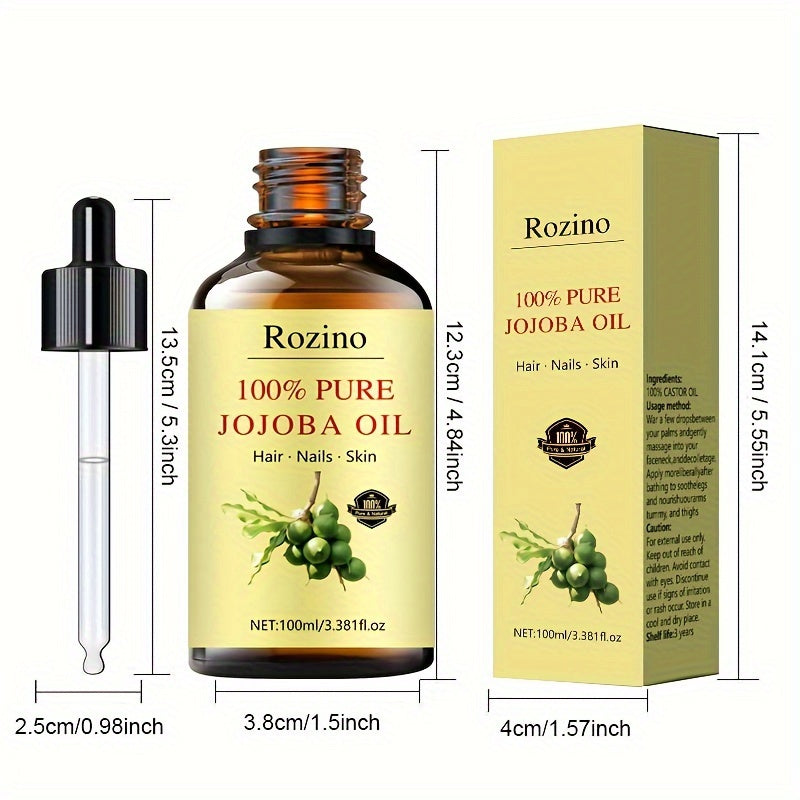 3.38oz Natural Jojoba Oil Essential Oil, 100% Natural, For Massage, Skin Care, Scraping, Shower, Diffuser Essential Oil, Face, Body, Nails, Hair, Eyelash Care Universal
