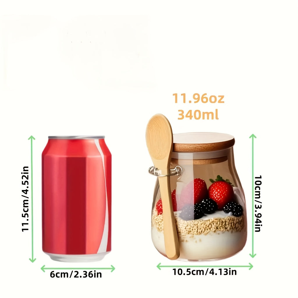 1/2/3/4pcs Glass Oatmeal Cup, High Quality Borosilicate Glass, Overnight Oatmeal Cup Set, Salad Bowl, Oatmeal Jar, Meal Preparation Container with Lid and Spoon, Glass Jar, Used for Storing Chia Seeds, Salad, Pudding and Yogu