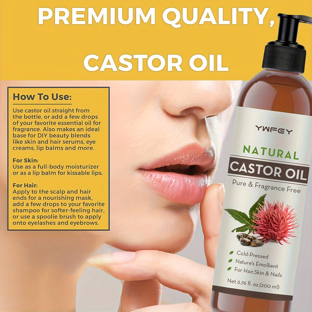 6.76oz Castor Oil For Eyelashes, Eyebrows, Hair & Skin Care | Cold Pressed Unrefined Hexane-Free