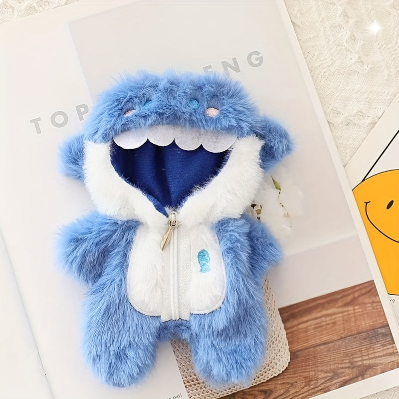 For Labubu Doll Shark Plush Costume - Shark Outfit with Hood, Soft Blue Shark Clothes for Halloween, Birthday Party, Cosplay - Compatible with for Labubu Dolls - Cute Shark Plushie for Little Ones - Birthday Gift Idea, Festiv