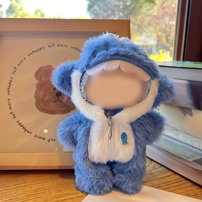 For Labubu Doll Shark Plush Costume - Shark Outfit with Hood, Soft Blue Shark Clothes for Halloween, Birthday Party, Cosplay - Compatible with for Labubu Dolls - Cute Shark Plushie for Little Ones - Birthday Gift Idea, Festiv