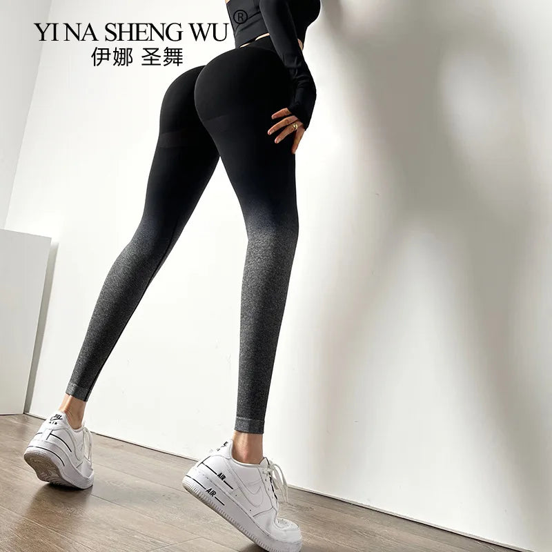 Gradient Color Energy Legging Women Workout Fitness Jogging Running Leggings Gym Tights Stretch Sportswear Yoga Pants Sportswear