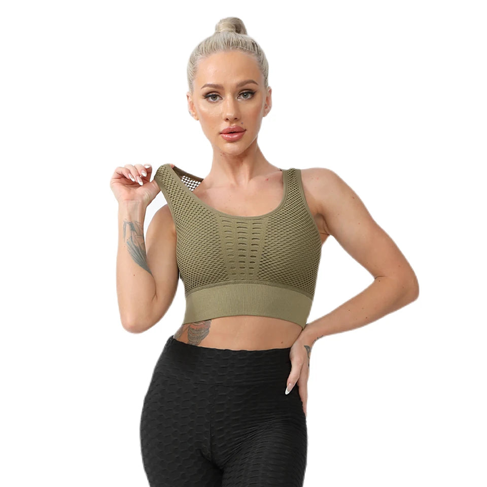 Women Sports Bra Without Bones Gym Shockproof Mesh Sports Quick-drying Bra Running Fitness Yoga Women Training Sports Underwear