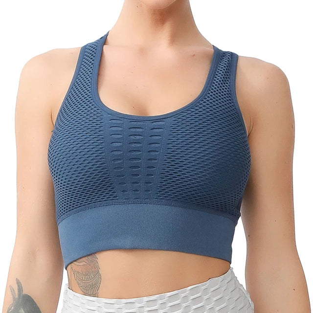 Women Sports Bra Without Bones Gym Shockproof Mesh Sports Quick-drying Bra Running Fitness Yoga Women Training Sports Underwear