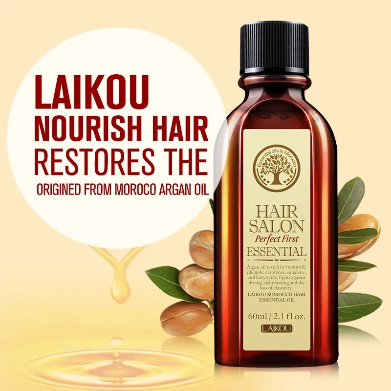 Laikou Argan Hair Oil Essential Oil Natural Anti-hair Loss Prevent Hair Dry Soft Nourishing Frizz Damaged Repair Care 60ml