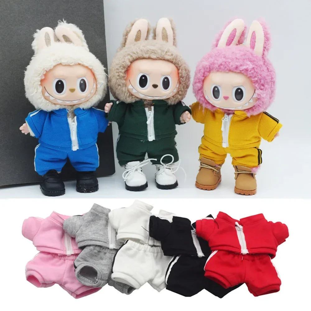 Labubu Doll Casual Clothing - Solid Color Sportswear Suit, Breathable Cotton Outfit Change Doll Clothes, Comfortable Daily Wear