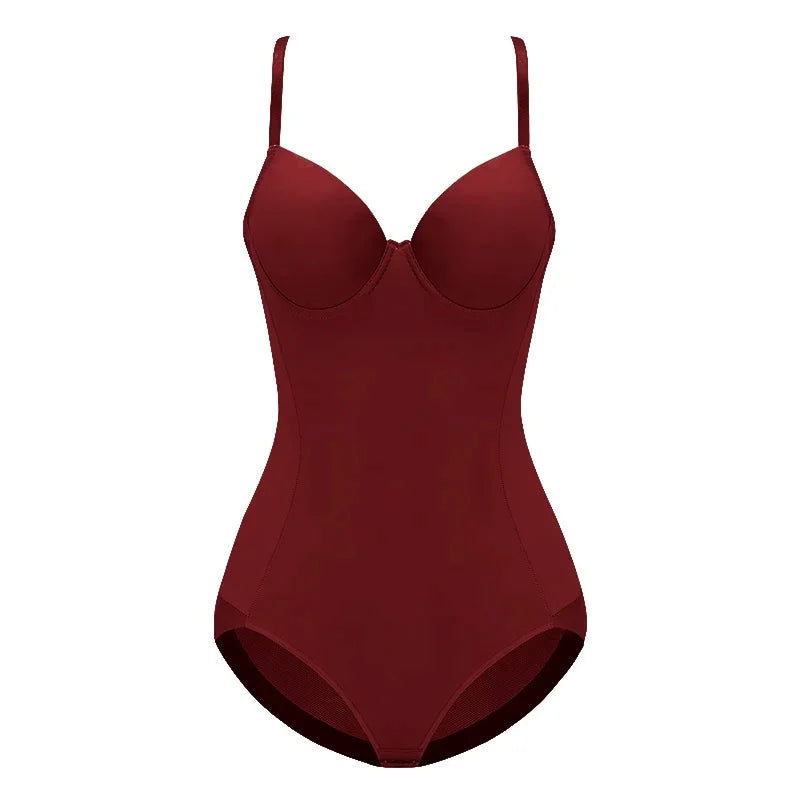 Underwire Wine Bodysuit Women Shapers Stretch Solid Color Silky Underwear Shapewear Body Shaper