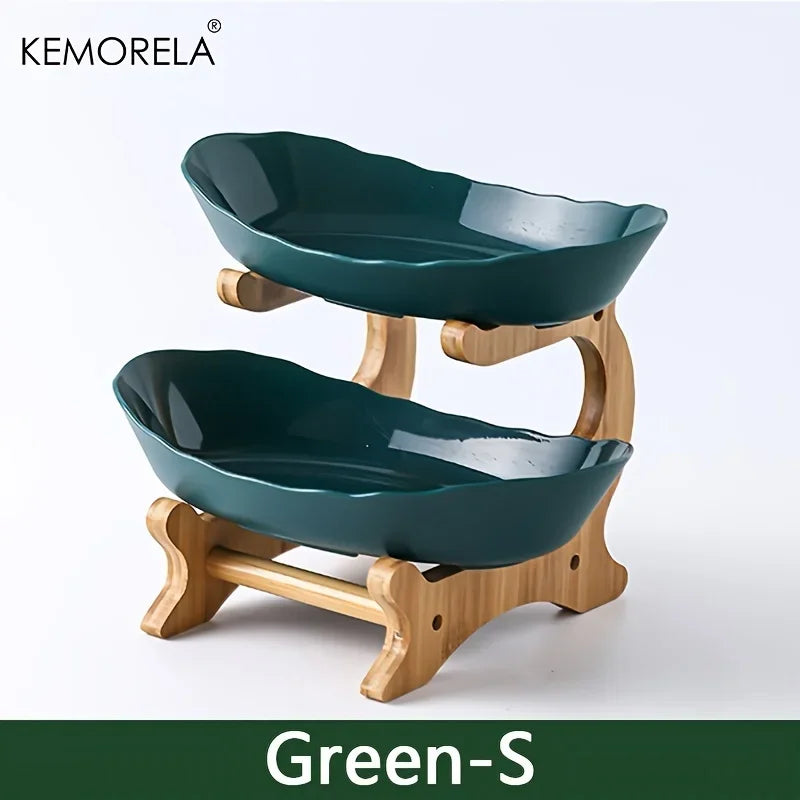 Double/Three layer Modern Wooden Living Room Multi-layer Snack Net Plastic Fruit Plate Wooden Three-layer Dessert Plate