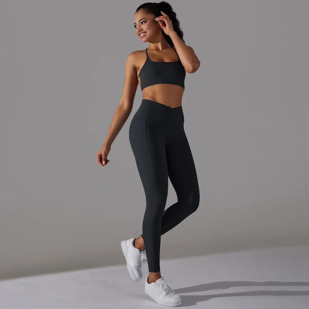 Sports Bra and Leggings Two Piece Sets Womens Outifits Naked Feeling Gym Female Fitness Set Work Out Clothing Women Sports Set