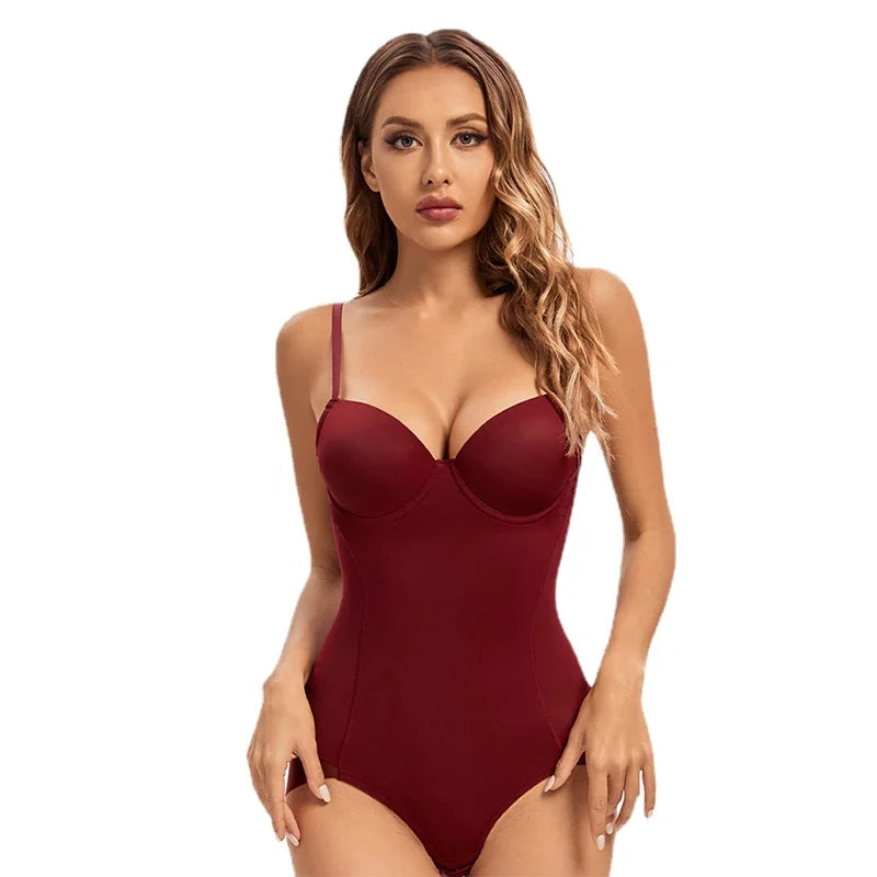Underwire Wine Bodysuit Women Shapers Stretch Solid Color Silky Underwear Shapewear Body Shaper