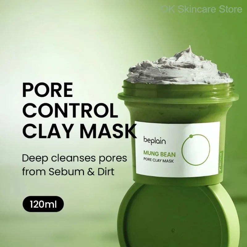 Korean Skincare Set Beplain Mung Bean Face Cleansing Foam,Face Serum,Exfoliate Pore Remover Clay Mask and Cleansing Oil 4pcs Set