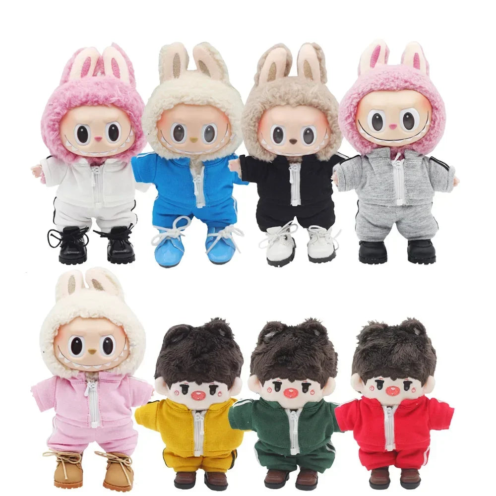 Labubu Doll Casual Clothing - Solid Color Sportswear Suit, Breathable Cotton Outfit Change Doll Clothes, Comfortable Daily Wear