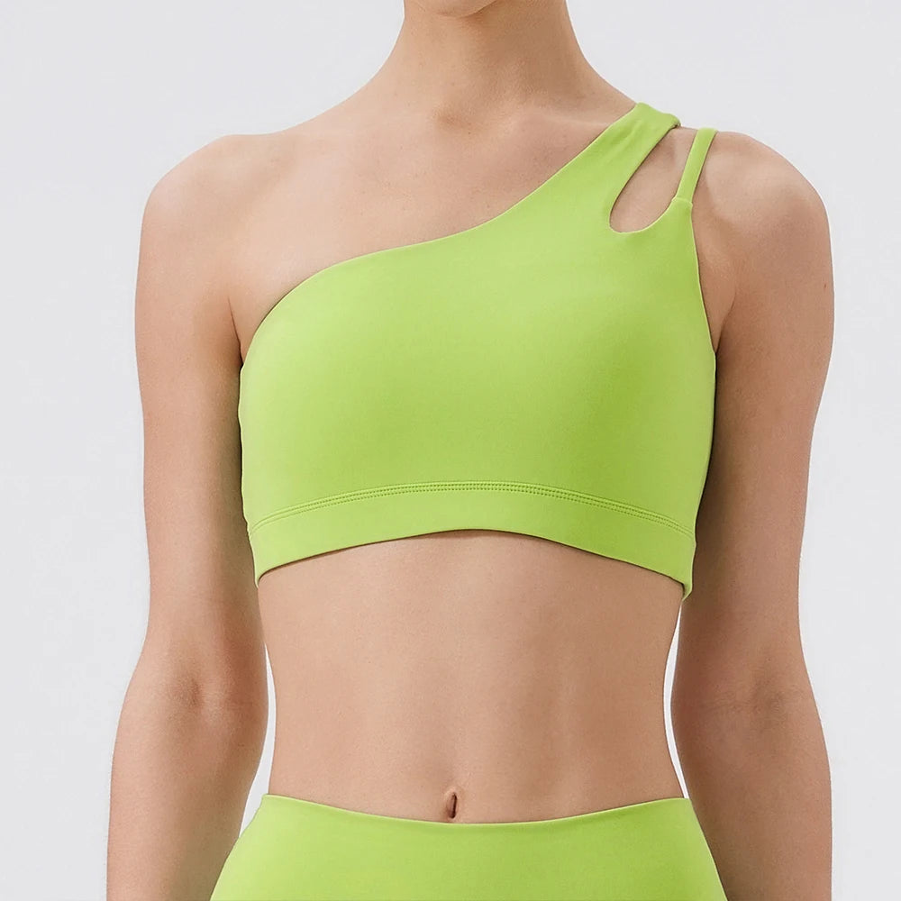 Women Sports Bra Push Up Fitness Bras One Shoulder Shockproof Yoga Bra Breathable Gym Yoga Running Bra Sexy Vest ﻿