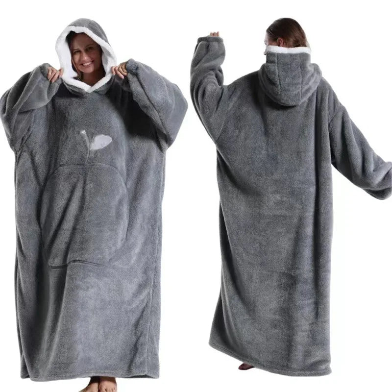 Home Quality Hooded Sweater Blanket Soft Polar Fleece Blanket with Sleeves Large Pocket Warm Thick TV Hoodie Robe Couple 이불 Плед