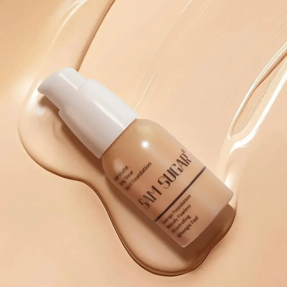 4PCS Makeup Base Set 15ml Face Primer 30ml Matte Liquid Foundation 5g Setting Loose Powder with Soft Puff for Flawless Look