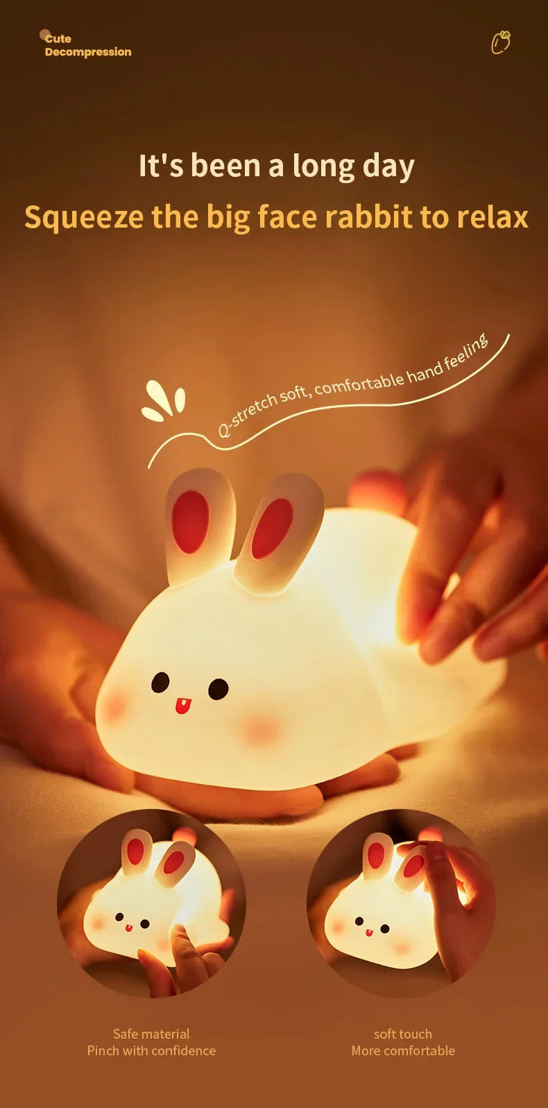 LED Night light Silicone Rabbit Touch Sensor lamp Cute Animal Light Bedroom Decor Gift for Kid Baby Child Table Lamp Home Decor