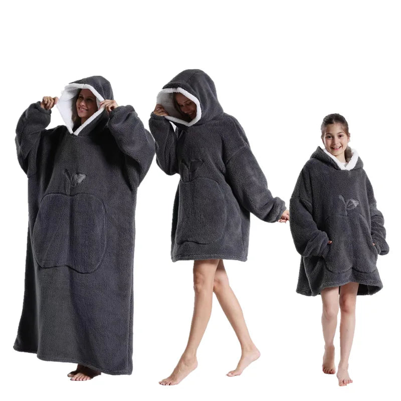 Home Quality Hooded Sweater Blanket Soft Polar Fleece Blanket with Sleeves Large Pocket Warm Thick TV Hoodie Robe Couple 이불 Плед