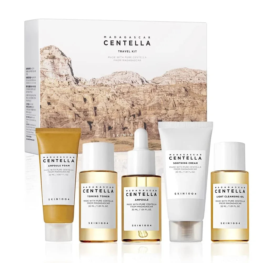 Korean Skin Care Centella 5pcs Set Gift Set Toner, Ampoule, Soothing Cream, Cleansing Oil, Foam, Basic Skincare Box Travel Kit