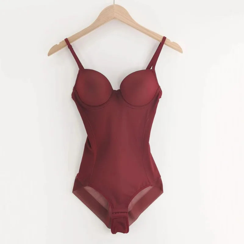 Underwire Wine Bodysuit Women Shapers Stretch Solid Color Silky Underwear Shapewear Body Shaper