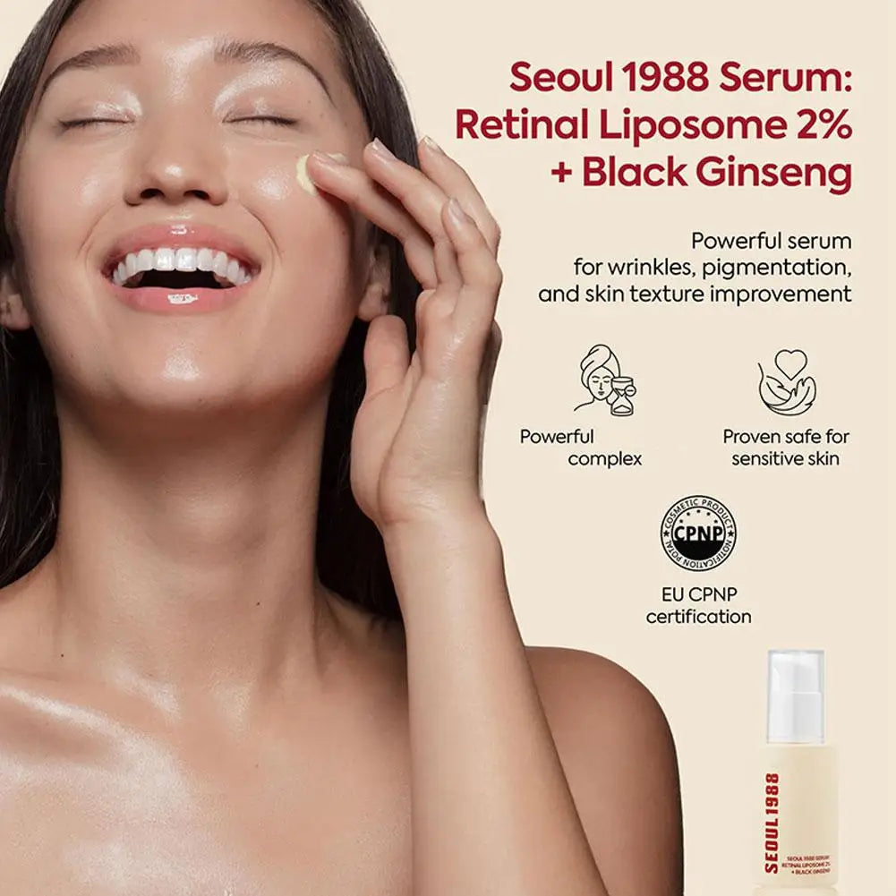 Korean SEOUL 1988 Skin Care Set - Retinol Eye Cream, Ginseng Niacinamide Serum, Cleanser, Lightens Fine Lines Dark Circle