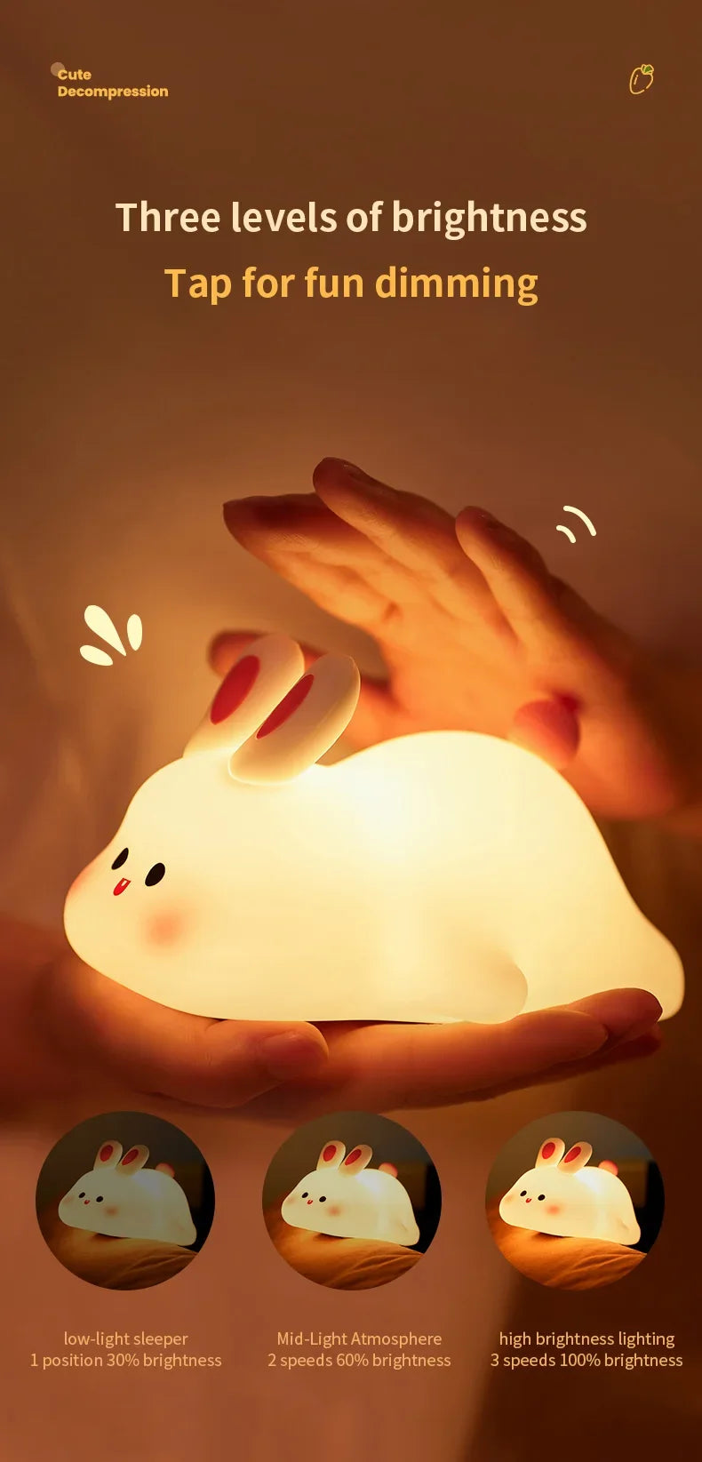 LED Night light Silicone Rabbit Touch Sensor lamp Cute Animal Light Bedroom Decor Gift for Kid Baby Child Table Lamp Home Decor