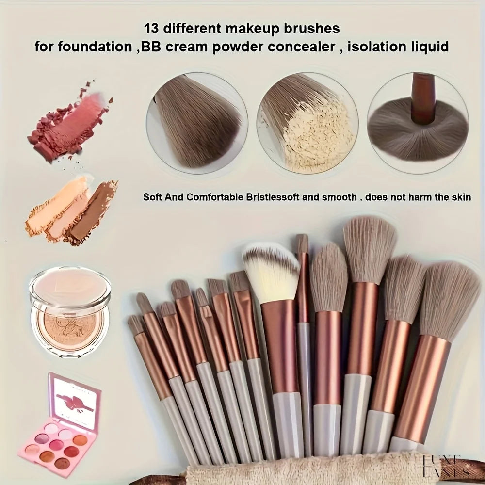 Makeup brush set, 13 pieces, face, eyeliner, foundation, concealer, eyeshadow, travel and daily makeup brush set