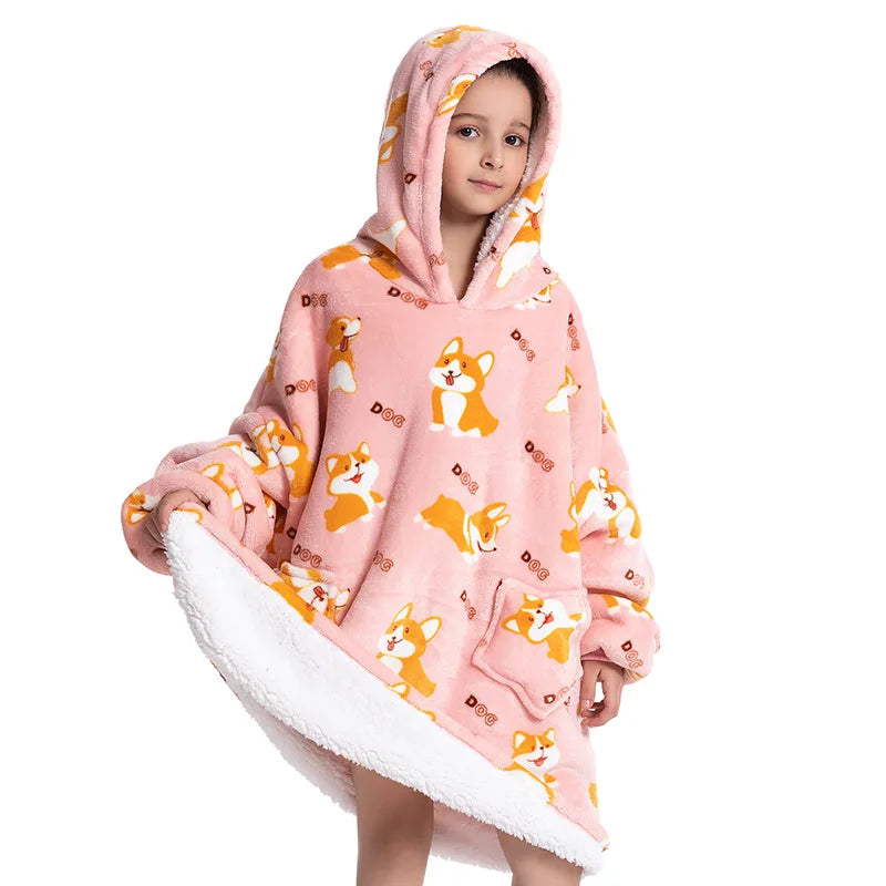 Extra Long Wearable Blanket Hoodie Winter Flannel Hooded Blanket Men Women Cozy Soft Heavy Fleece for Gift Kid Adult TV Blacket