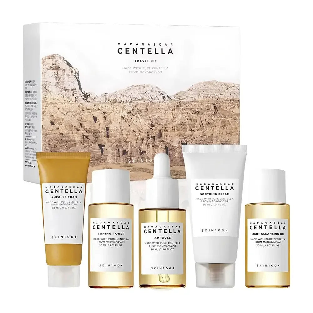 Korean Skin Care Centella 5pcs Set Gift Set Toner, Ampoule, Soothing Cream, Cleansing Oil, Foam, Basic Skincare Box Travel Kit