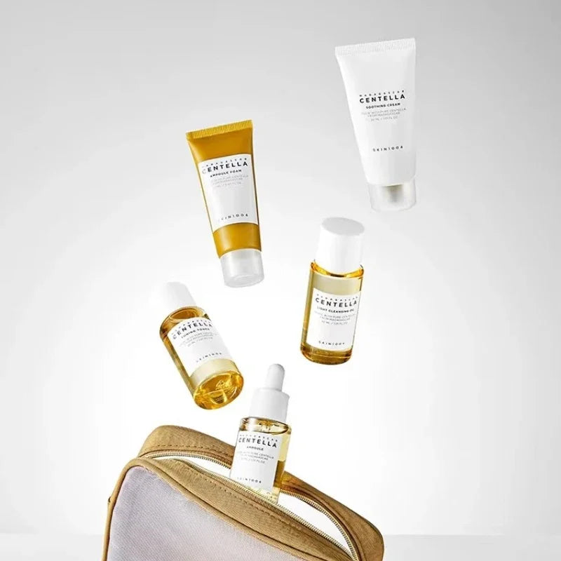 Korean Skin Care Centella 5pcs Set Gift Set Toner, Ampoule, Soothing Cream, Cleansing Oil, Foam, Basic Skincare Box Travel Kit