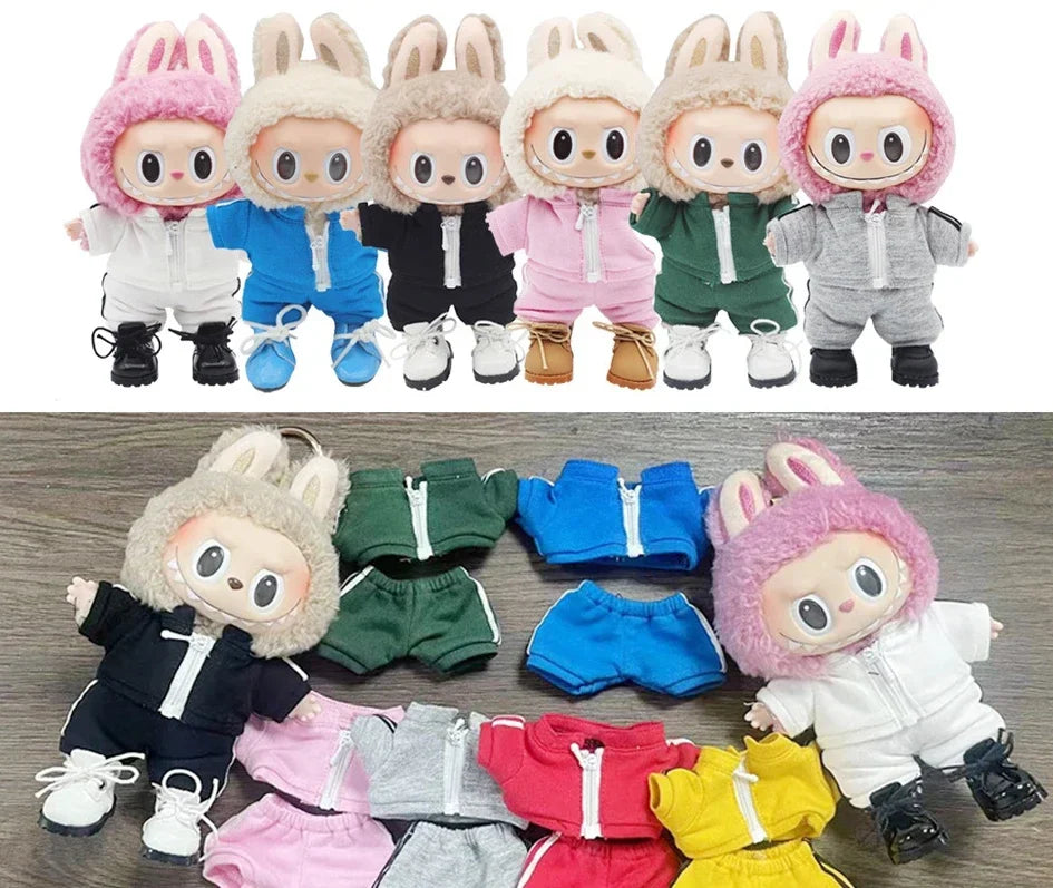 Labubu Doll Casual Clothing - Solid Color Sportswear Suit, Breathable Cotton Outfit Change Doll Clothes, Comfortable Daily Wear