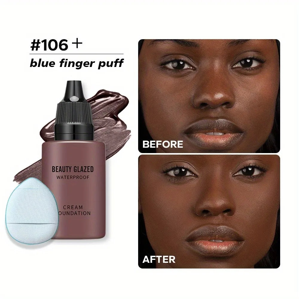 2024 New Foundation +Puff set Liquid Matte Full Coverage Foundation Waterproof Matte Natural Foundation With Blue Thumb Puff