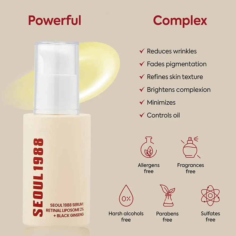 Korean SEOUL 1988 Skin Care Set - Retinol Eye Cream, Ginseng Niacinamide Serum, Cleanser, Lightens Fine Lines Dark Circle