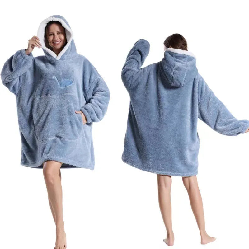 Home Quality Hooded Sweater Blanket Soft Polar Fleece Blanket with Sleeves Large Pocket Warm Thick TV Hoodie Robe Couple 이불 Плед