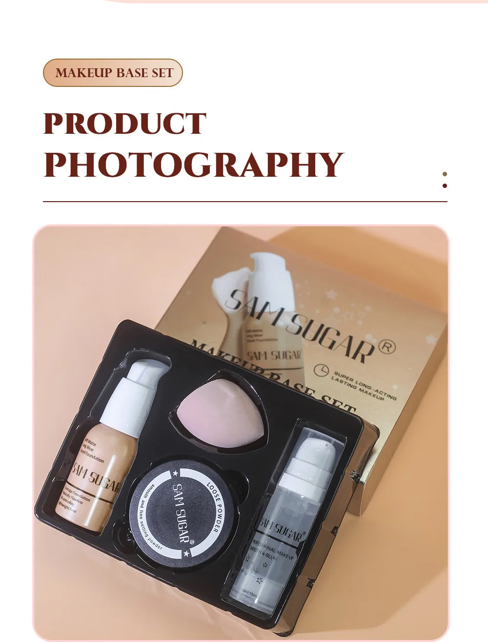 4PCS Makeup Base Set 15ml Face Primer 30ml Matte Liquid Foundation 5g Setting Loose Powder with Soft Puff for Flawless Look