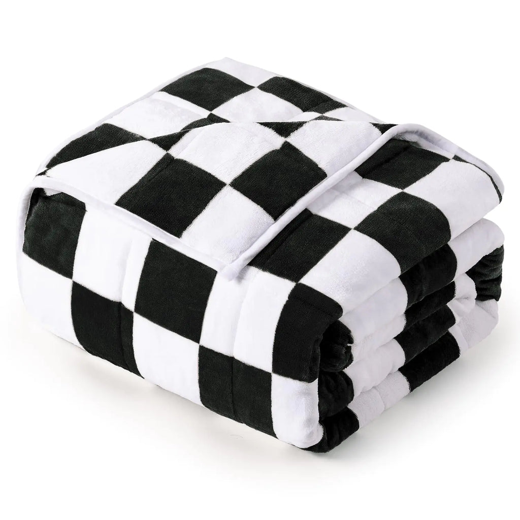 Kaisa Weighted Blanket for Adults 15 Pounds Double Sided Flannel Checkered Heavy Blankets 15 lbs Cozy Soft Heavy Blankets for Stress Relief and Sleep Promotion Black 48"x72"