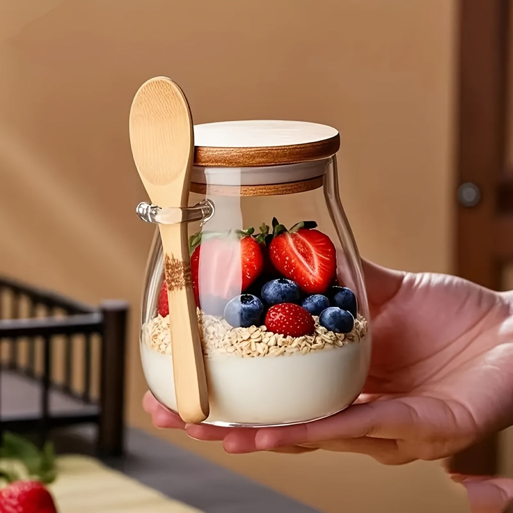 1/2/3/4pcs Glass Oatmeal Cup, High Quality Borosilicate Glass, Overnight Oatmeal Cup Set, Salad Bowl, Oatmeal Jar, Meal Preparation Container with Lid and Spoon, Glass Jar, Used for Storing Chia Seeds, Salad, Pudding and Yogu