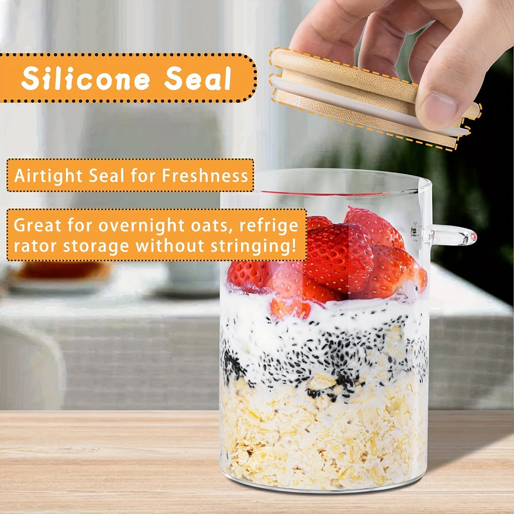 16OZ Glass Jar Meal Preparation Container - 4 PCS Oatmeal Cups with Lid and Spoon - Holds Chia Seeds, Pudding, Yogurt, Salad