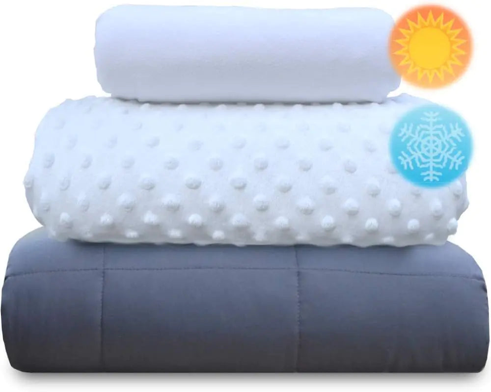 Weighted Blanket Set for Adults (20 lbs 60” x 80” White) Cooling Heavy Blanket Sleeping Perfect for 190-210 lbs Queen Size Breathable Blanket with Premium Glass Bead Summer + Winter Duvet Covers