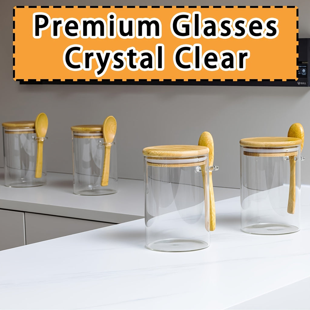 16OZ Glass Jar Meal Preparation Container - 4 PCS Oatmeal Cups with Lid and Spoon - Holds Chia Seeds, Pudding, Yogurt, Salad