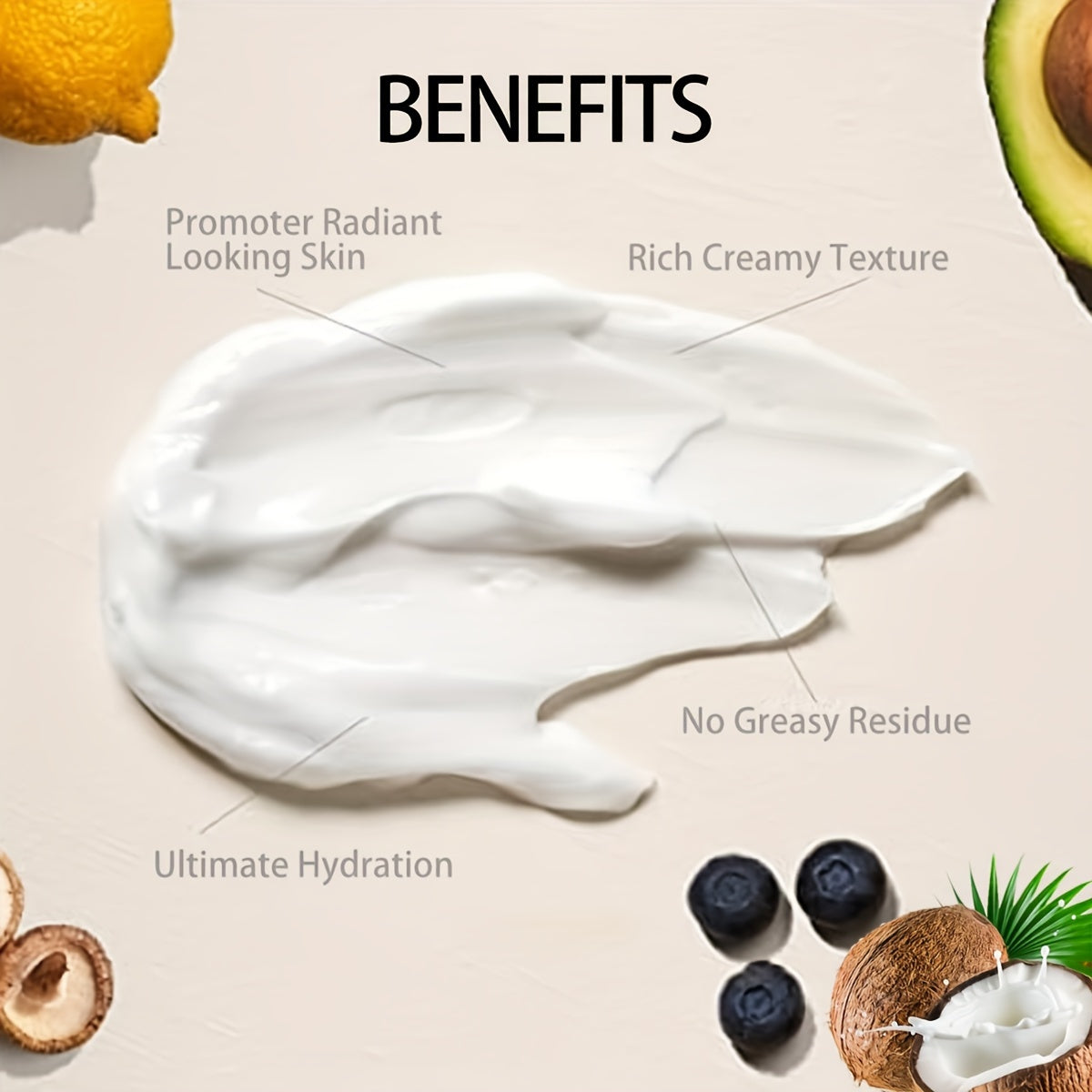 5.29oz Coconut Oil Skin Care Moisturizing Body Cream For Face, Body, & Hands, Restores Skin's Moisture Barrier, Provides Intense Hydration For Dry & Dull Skin With Plant Squalane