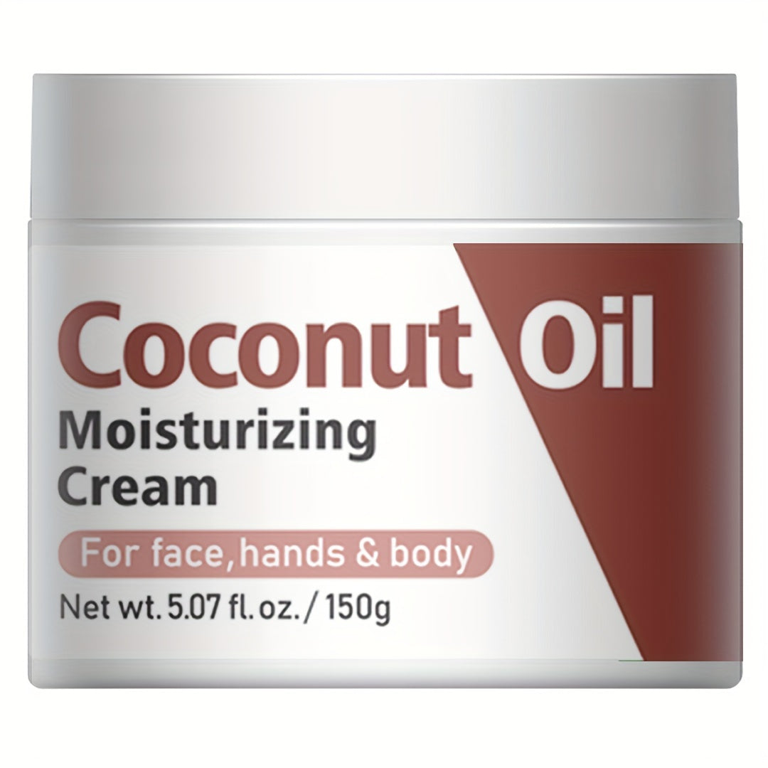 5.29oz Coconut Oil Skin Care Moisturizing Body Cream For Face, Body, & Hands, Restores Skin's Moisture Barrier, Provides Intense Hydration For Dry & Dull Skin With Plant Squalane