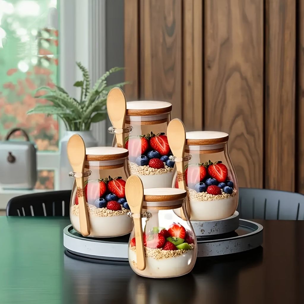 1/2/3/4pcs Glass Oatmeal Cup, High Quality Borosilicate Glass, Overnight Oatmeal Cup Set, Salad Bowl, Oatmeal Jar, Meal Preparation Container with Lid and Spoon, Glass Jar, Used for Storing Chia Seeds, Salad, Pudding and Yogu